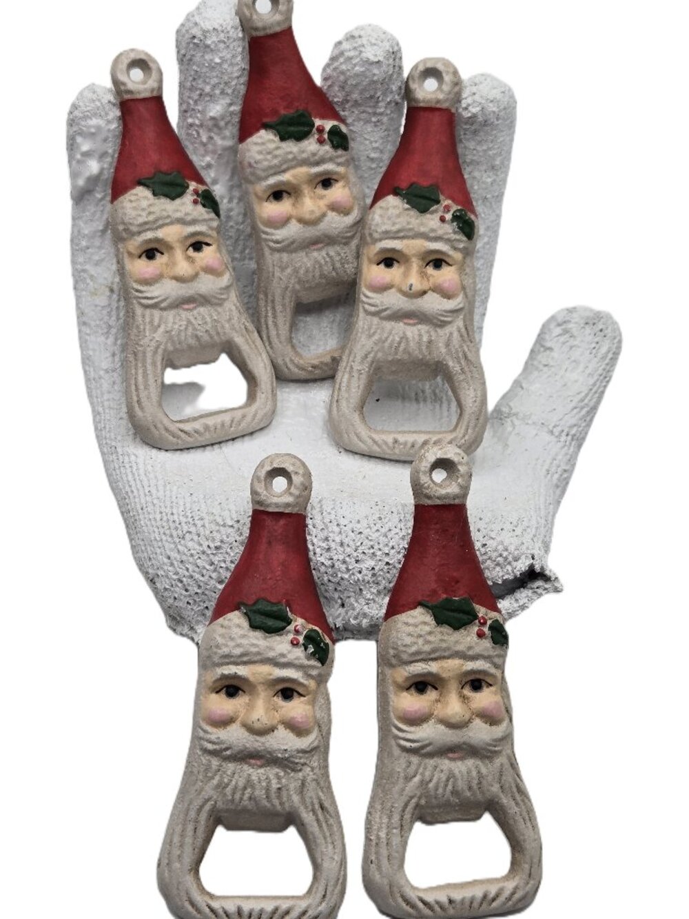 5 Santa Cast Iron Christmas Holiday Bottle Openers  Stocking Stuffers Red White